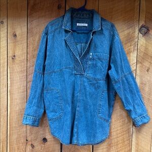 We The Free Blue Denim Utility Button-Front Top